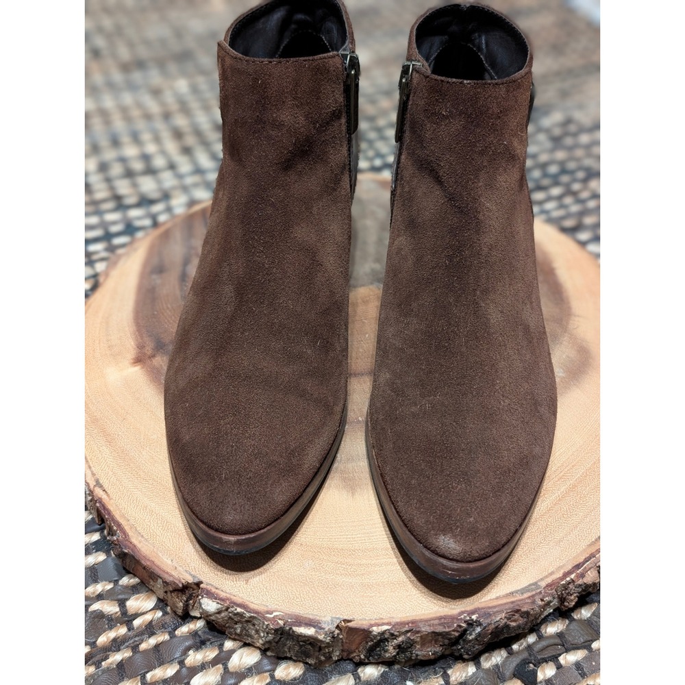 Aquatalia Brown Suede Ankle Boots Made in Italy Buckle Detail Size 8.5